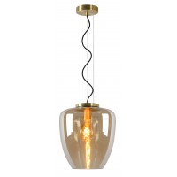 FLORIEN Závěsné stropní svítidlo, těleso kov, povrch černá mat/zlatá, stínítko kouřové/jantarové sklo, pro žárovku 1x60W, E27, 230V, IP20, tř.1. rozměry d=280mm, h=320mm, vč závěs lanka h=1620mm, lze zkrátit.