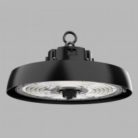 HBAY Závěsné průmyslové svítidlo, těleso hliník, povrch černá, difuzor plast, nast. LED 100W-200W, 16500lm-300000lm, neutrální 4000K, Ra80, stmív 0-10V, vyzař. úhel 90°, IK10, 230V, IP65, rozměry d=310mm, h=134mm.