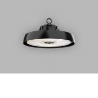 HBAY Závěsné průmyslové svítidlo, těleso hliník, černá, dif plast opál, LED 100W-200W, 16500-33000 lm, nast. CCT teplota neutrální 4000K-denní 5000K, stmív. 0-10V, Ra80, vyzař. úhel 90°, 230V, IP65, rozměry d=310mm, h=175mm.