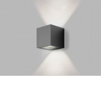 TOMY Nástěnné venkovní svítidlo, základna hliník, povrch černá antracit, krycí sklo čiré, LED 2x4,5W, 2x450lm, teplá 3000K, Ra80, 230V, IP65, rozměry 100x100x100mm, svítí nahoru/dolů