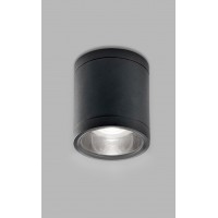 TUBO Stropní venkovní bodové svítidlo, těleso hliník, povrch černá antracit, krycí sklo čiré, LED 10W, 1100lm, nast. teplota CCT teplá 3000K-denní 5700K, 230V, IP65, Ra80, rozměry d=90mm, h=107mm.