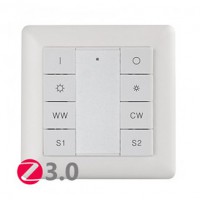 - Nástěnný ovladač ZigBee 3.0, pro smart osvětlení  fce zap/vyp, stmívání, nastavení teploty světla CCT, pro 4 skupiny, rozměry 80x80x10mm, napájení baterie, dosah až 30m