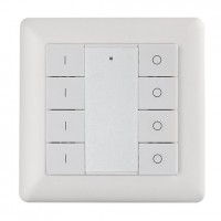 - Nástěnný ovladač ZigBee 3.0, pro smart osvětlení  fce zap/vyp, stmívání, pro 4 kanály, rozměry 80x80x10mm, napájení baterie 3V CR2450, dosah až 30m
