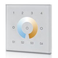- Nástěnný ovladač ZigBee 3.0, pro smart osvětlení  fce zap/vyp, stmívání, nastavení teploty světla CCT, pro 4 skupiny, paměť 4 scény, rozměry 80x80x10mm, napájení baterie, dosah až 30m
