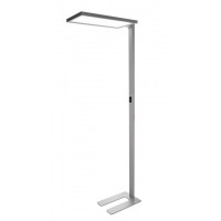 Stehleuchte Stojací kancelářská lampa, senzor pohybu, dosah 3m, záběr 85°, hliník, stříbrná, LED 80W, teplá 3000K/6700lm, neutrální 4000K/7400lm, UGR<19, vyzař úh 90°, dotyk stmívač, 230V, IP20, 310x1950x610mm, svítí nahoru/dolů