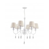 ELEGANT Závěsné svítidlo, základna kov, povrch bílá mat zdobené krystaly, stínítko textil krémová, pro žárovku 6X40W, E14, 230V, IP20, rozměry d=730mm h=460mm, vč.závěsného kabelu l=1000mm, lze zkrátit