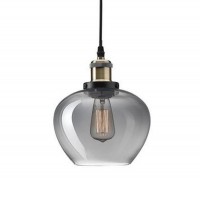 CEDRO Závěsné svítidlo, základna kov, povrch černá s bronzovým detailem, difuzor sklo kouřová, pro žárovku 1x40W, E27, 230V, IP20, tř.1, rozměry d=180mm h=140mm, vč.závěsného kabelu l=1300mm, lze zkrátit