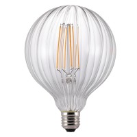 AVRA FILAMENT Světelný zdroj, základna kov, krycí sklo čiré s vroubkováním, žárovka LED 1X2W, E27, G125, teplá 2200K, 150lm, Ra80, 230V, rozměry d=125mm, l=180mm