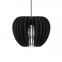TRIBECA 38 Závěsné svítidlo, těleso dřevo, povrch černá, pro žárovku E27, max. 60W, 230V IP20, tř.2, stínítko d=380mm, včetně závěsného kabelu s textilním úpletem - černá, l=3000mm