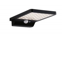 SOLVEIG Venkovní nástěnné solární svítidlo, PIR senzor pohybu, záběr 120°, dosah 2m, těleso plast černá, difuzor plast opál, LED 4,8W, 338lm, teplá 3000K, napájení solární panel, IP44, tř.3, rozměry 105x29x173mm.