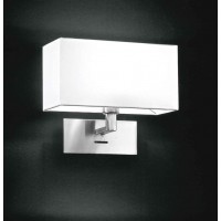 PARA HOTEL Nástěnné svítidlo, základna kov, povrch chrom lesk, stínítko textil bílá, pro žárovku 1X40W, E14, IP20, rozměry 250x210x130mm.
