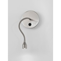 SPY Nástěnné svítidlo bodové, flexibilní rameno husí krk, těleso kov, povrch chrom lesk/chrom broušený, LED 3W, teplá 3000K, 210lm IP20, rozměry základna d=120mm. ramínko l=316mm, vypínač na tělese.
