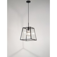 TECA Závěsné svítidlo, těleso kov, povrch černá mat, stínítko sklo čiré, pro žárovku 1x60W, E27, 230V, IP20, rozměry 300x300x300mm, vč závěs kabelu  l=1500mm, lze zkrátit.