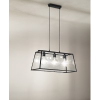 TECA Závěsné svítidlo, těleso kov, povrch černá mat, stínítko sklo čiré, pro žárovku 3x60W, E27, 230V, IP20, rozměry 700x300x300mm, vč závěs kabelu  l=1500mm, lze zkrátit.