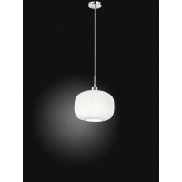 PLISSÉ Závěsné svítidlo, základna kov, povrch chrom lesk, stínítko sklo opál, pro žárovku 1x60W, E27, 230V, IP20, rozměry d=250mm, h=230mm, vč závěs kabelu  l=1500mm, lze zkrátit.