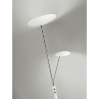 MIRANDA Stojací lampa, nastavitelný směr svícení, těleso kov, povrch bílá mat a chrom lesk, difuzor plast opál, LED 28W, 2380lm, + 5W, 425lm, teplá 3000K, stmívatelné, 230V, IP20, rozměry d=270mm, h=1830mm.