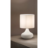 PAUL Stolní lampa, těleso kov, povrch písková bílá/písková šedá, stínítiko textil bílá/šedá, pro žárovku 1x40W, E27, 230V, IP20, rozměry d=200mm, h=335mm.