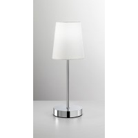 ADAM Stolní lampa, těleso kov, povrch chrom lesk, stínítiko textil bílá/béžová/šedá, pro žárovku 1x40W, E27, 230V, IP20, rozměry d=130mm, h=370mm.