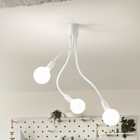 BULBO Stropní přisazené svítidlo, základna kov, nastavitelný směr svícení, 3 ramena potažená gumou, povrch bílá mat, pro žárovku 3x60W, E27, 230V, IP20, rozměry d=390mm, h=810mm.