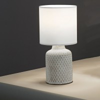 PROVENZA Stolní lampa, těleso keramika, povrch bílá/béžová, stínítko textil bílá, pro žárovku 1x40W, E14, 230V, IP20, rozměry: d=150mm, h=320mm.