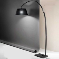 TAMARA Stojací oblouková lampa, těleso kov, povrch černá mat/bílá mat, stínítiko textil bílá/černá, pro žárovku 1x40W, E27, 230V, IP20, rozměry stínítka: d=500mm, h=260mm; lampy:  h=1820mm.