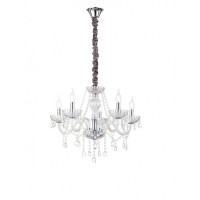 VENEZIA Závěsné svítidlo lustr 5 ramen, těleso kov, povrch chrom, sklo, ověsky křišťály, pro žárovku 5x40W, E14, 230V, IP20, tř.1, rozměry d=570mm, vč závěs řetězu se sametovým šedým povlakem h=1500mm.