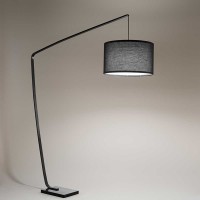 ZOE Stojací oblouková lampa, s vyloženým ramenem, těleso kov, povrch černá mat/bronz mat, stínítiko textil hnědá/černá, pro žárovku 1x40W, E27, 230V, IP20, rozměry stínítka: d=500mm, h=300mm; lampy:  h=1850mm.