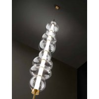 BUBBLES Stropní svítidlo, těleso hliník, povrch broušená zlatá, dif plast opál, krycí sklo čiré, LED 37W, 2960lm, teplá 3000K, dotyk stmív, 230V, IP20, tř.3, rozměry d=200mm, h=1125mm, upevnění k zemi.
