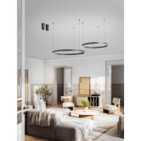 ETERE Závěsné svítidlo, lustr, těleso hliník, povrch broušená zlatá/metalická šedá, dif plast opál, LED 72W/5040lm, 87W/6090lm, teplá 3000K, stmív, Ra80, 230V, IP20, tř.1, rozměry dle typu, svítí nahoru/dolů.