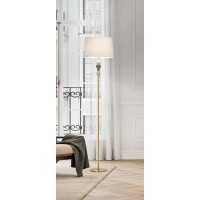 ABACO Stojací lampa, základna kov povrch broušený mosaz s keramickými prvky, stínítko textil bílá, pro žárovku 1x40W, E27, 230V, IP20, tř.1, rozměry stínítko: d=400mm, h=250mm, lampa: h=1700mm.