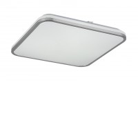 LINDEN Stropní svítidlo, čtvercové, těleso kov, povrch chrom, difuzor plast opál se třpyt. efektem, LED 72W, dálk ovl. (součástí) lze nastavit CCT teplá 3000K - denní 6200K, 4500lm, stmív, 230V, IP20, rozměry 455x455x75mm.