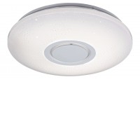 Rodion Stropní svítidlo, kov,bílá, difuzor plast opál, LED 24W, 1800lm, dálk. ovladač(součástí) nebo smart tel, Tuya, stmívatelné, CCT nast teplota teplá 3000K-denní 6500K, RGBW, Ra80, BT reproduktor, IP20, 230V, IP20, d=400, h=90mm