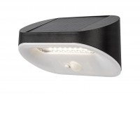 BREZNO Nástěnné solární světlo s čidlem, záběr 120°, dosah 3-5m, těleso plast černá, dif plast opál, LED 3,2W, neutrální 4000K, 145lm, napájení solární článel,baterie 3,7V, IP44, rozměry 160x75x85mm
