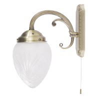 ANNABELLA Nástěnné svítidlo, základna kov, povrch mosaz zlatá lesk, difuzor sklo mat s broušeným vzorem, pro žárovku 1x40W, E14, 230V, IP20, tř.1. rozměry 220x300mm, vč. tahového vypínače