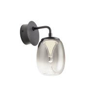 DROP Nástěnné svítidlo, základna kov, povrch chrom/černá, difuzor plast opál, stínítko sklo čiré/kouřové, LED 6W, 420lm, teplá 3000K, Ra80, 230V, IP20, tř.2, rozměry d=110mm, h=220mm.