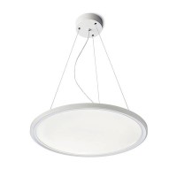 MONETA LED 36W Závěsné svítidlo, těleso hliník, povrch bílá, difuzor plast opál, LED 36W, teplá 3000K, 2500lm/cca jako 130W žárovka, 230V, IP20, d=500mm, tl=30mm, lankový závěs l=1200mm, lze zkrátit, svítídolů