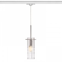 GIFT Závěsné svítidlo na třiokrouhlou napájecí lištu, těleso kov, povrch chrom lesk, krycí sklo čiré, pro žárovku 1x42W, E14, 230V, IP20, tř.1. rozměry d=80mm h=240mm, včetně závěsu l=1240mm, lze zkrátit