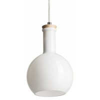 PULIRE Závěsné svítidlo, základna kov lak bílá s detaily chrom lesk, těleso dřevo, difuzor sklo opál, pro žárovku 1x28W, E14, 230V, IP20, tř.1. rozměry d=145mm h=220mm, včetně závěsu l=1430mm, lze zkrátit