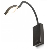 FRISCO-W-LED Nástěnné svítidlo, flexibilní rameno, husí krk, těleso kov, povrch lak černá mat, difuzor plast mat, LED 1x4,2W, teplá 3000K, 300lm, Ra80, 230V, IP20, tř.1. rozměry základna 70x26x120mm, rameno l=438mm, vč. vypínače