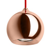 DESTY I -  1X50W GU10 měděná LESK Závěsné svítidlo bodové, těleso kov, povrch měděná lesk, pro žárovku 1x50W, GU10 ES50, 230V, IP20, svítidlo d=90mm, h=120mm, závěsný kabel červený s textilním úpletem l=800mm, lze zkrátit