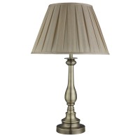 FLEMISH Stolní lampa, základna kov, těleso kov, povrch mosaz antická zašlá, stínítko textil norek, pro žárovku 1x10W, E27, 230V, IP20, tř.2. rozměry d=400mm h=630mm