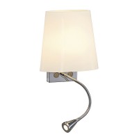 COUPA FLEXLED Nástěnné svítidlo, základna kov, povrch chrom lesk, stínítko sklo satinované, pro žárovku 1x40W G9 + bodovka 3W LED 3000K, 230V, IP20, tř.1, rozměry 200x240x130mm, vč. vypínače, bodovka flexibilní rameno