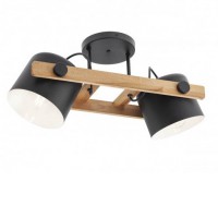 POOH Stropní bodové svítidlo, nastavitelný směr svícení, těleso kov a dřevo světlé, povrch černá, pro žárovku 2x42W, E27, 230V, IP20, tř.1, rozměry 510x215x213mm.