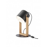POOH Stolní lampa, nastav. směr svícení, těleso kov a dřevo světlé, povrch černá, pro žárovku 1x42W, E27, 230V, IP20, tř.2, rozměry d=230mm, h=390mm, včetně vypínače kabelu.