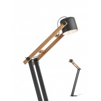 POOH Stojací lampa, nastav. směr svícení, těleso kov a dřevo světlé, povrch černá, pro žárovku 1x42W, E27, 230V, IP20, tř.2, rozměry 300x1435x630mm, včetně vypínače kabelu.