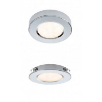 MT 142 Stropní podhledové nebo přisazené bodové svítidlo, těleso hliník, povrch bílá/chrom, difuzor plast, LED 3W, 308lm, neutrální 4000K, Ra85, 230V, IP20, tř.1, rozměry d=70mm, h=14mm.
