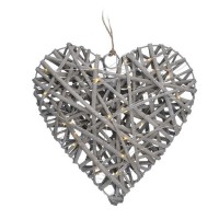 1v245 Závěsná dekorace srdce, materiál ratan šedý, 30xLED, teplá, stále svítí, 2xAA baterie, IP20, rozměry 300x70x300mm.