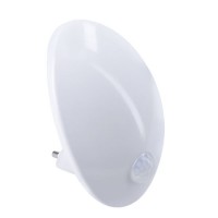 WL909 Noční, orientační svítidlo do zásuvky 230V, pohybový senzor - dosah až 5m, záběr 120°x60°, čas 30s a soumrakový senzor, plast, bílá, LED 0,7W, 20lm, teplá 3000K, 230V, IP20.