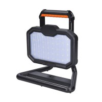 LED reflektor Montážní lampa, přenosný reflektor, plast, oranžovočerná, LED 20W, 2000lm, neutrál 4000K, 3st stmívání - 100%/50%20%, Ra80, vyzař úhel 120°, napájení akumulátor Li-lon, výdrž 2-10 hod, USB dobíjení, IP54, rozměry 200x240x65mm.