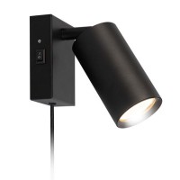 CELE Nástěnné bodové svítidlo, nastavitelný směr svícení, těleso kov, povrch barva černá/bílá, pro žárovku 1x30W, GU10, 230V, IP20, rozměry 90x70x25mm, délka kabelu l=1500mm, vypínač na tělese.